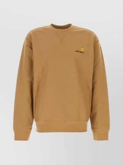 Carhartt Cotton Blend Crew Neck American Script Sweat In Nude