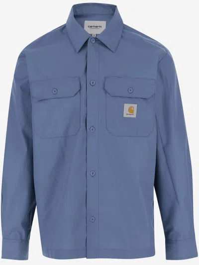 Carhartt Cotton Blend Shirt With Logo In Light Blue