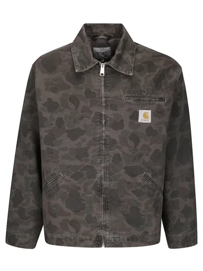 Carhartt Cotton Canvas Jacket With Adjustable Cuffs And Front Pockets In Brown