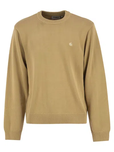 Carhartt Wip Cotton Crew Neck Jumper With Embroidered Logo In Beige