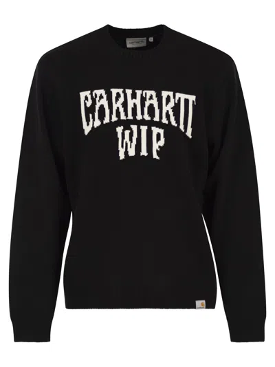 Carhartt Wip Cotton Crew Neck Jumper With Jacquard Logo In Black