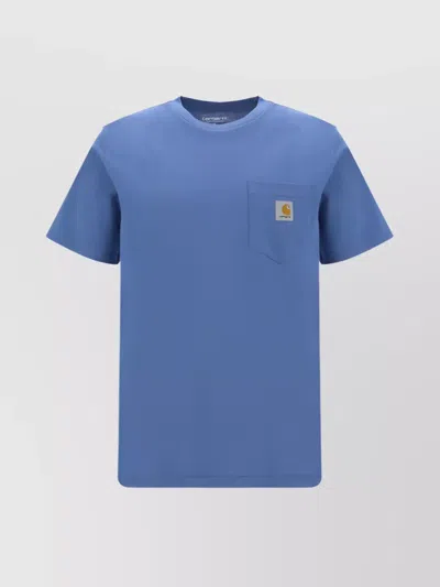 Carhartt Cotton Crew Neck T-shirt With Patch Pocket In Blue
