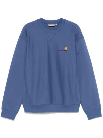 CARHARTT COTTON CREWNECK SWEATSHIRT IN BLUE WITH LOGO