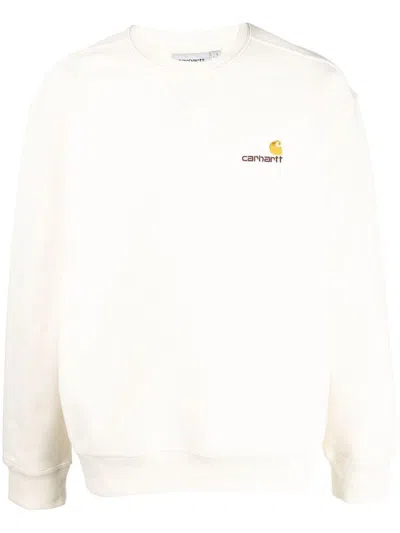 CARHARTT COTTON CREWNECK SWEATSHIRT IN CREAM WITH LOGO