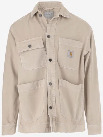 Carhartt Cotton Denim Jacket With Logo In Beige