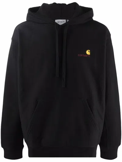 Carhartt Cotton Hoodie In Black With Embroidered Front Logo