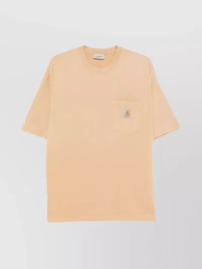 Carhartt Cotton Logo T-shirt With Chest Pocket In Neutral