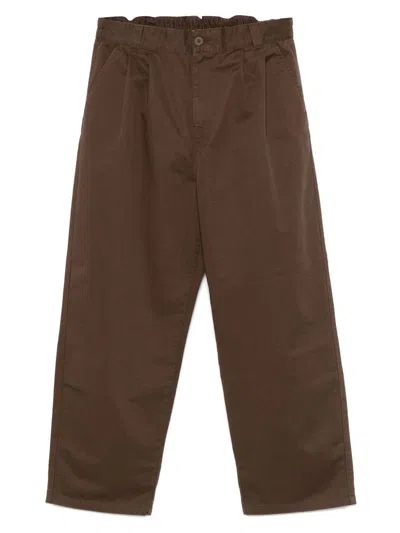 Carhartt Marv Tapered Pleated Stone-washed Cotton-twill Trousers In Brown