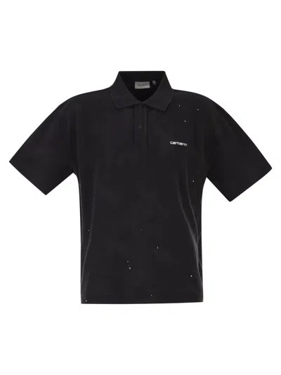 Carhartt Wip Cotton Polo Shirt With Paint Splatter Details In Black