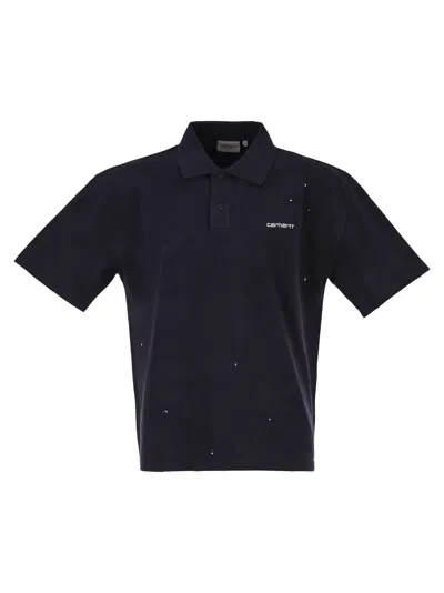 Carhartt Cotton Polo Shirt With Paint Splatter Details In Blue