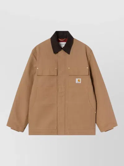 Carhartt Cotton Single Breasted Coat In Brown