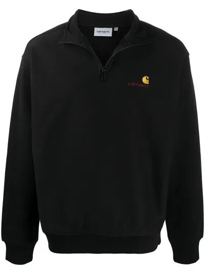 Carhartt Cotton Sweatshirt With Embroidered Front Logo In Black