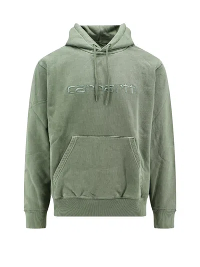 Carhartt Cotton Sweatshirt With Embroidered Logo On The Front In Green