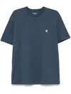Carhartt Cotton T-shirt In Blue With Embroidered Front Logo In Blue