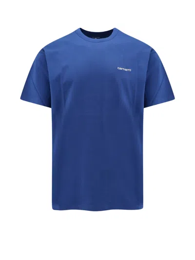 Carhartt Cotton T-shirt With Embroidered Logo In Blue