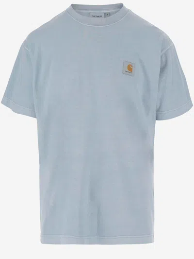 Carhartt Cotton T-shirt With Logo In Clear Blue