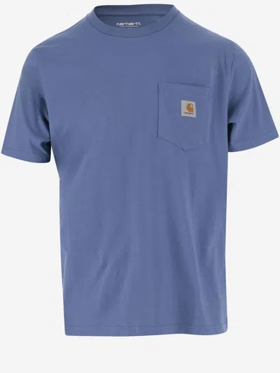 Carhartt Cotton T-shirt With Logo In Gnawed Blue