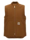 Carhartt Sleeveless Jacket With Ribbed Collar And Pockets In Brown
