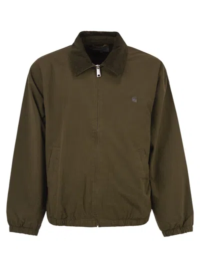Carhartt Wip Cotton Zip-up Jacket With Corduroy Collar In Green