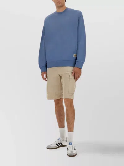 Carhartt Crew Neck Sweater Ribbed Cuffs In Blue