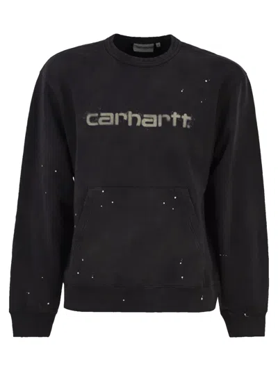 Carhartt Wip Crew Neck Sweatshirt With Spray Effect Logo In Black