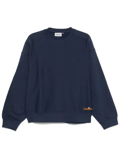 Carhartt Crewneck Blue Cotton Sweatshirt With Embroidered Logo