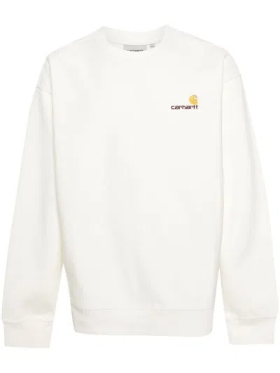 Carhartt Crewneck Sweatshirt In Cotton With Embroidered Logo In Beige