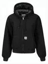 Carhartt Cropped Black Hooded Jacket With Drawstring And Ribbed Details In Black