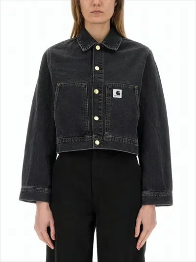 Carhartt Cropped Boxy Denim Jacket With Classic Collar In Black