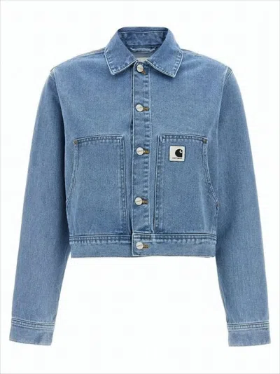 Carhartt Cropped Denim Jacket With Classic Collar In Blue