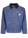 Carhartt Cropped Denim Jacket With Zip Closure And Contrasting Collar In Blue