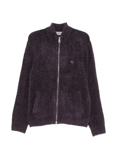 Carhartt Wip Curtis Wool Blend Turtleneck Zip-up Cardigan In Purple