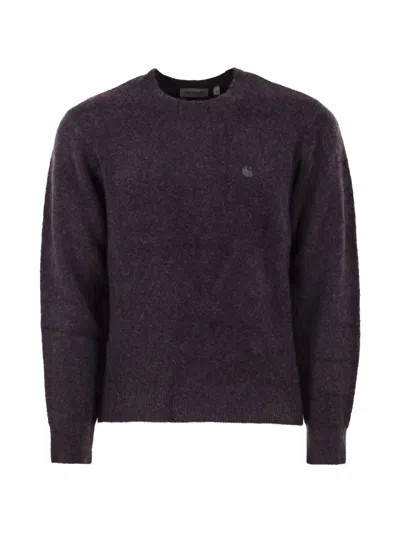 Carhartt Wip Curtis Crewneck Jumper In Acrylic Blend With Embroidered Logo In Purple