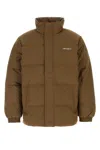 Carhartt Quilted High Collar Jacket With Front Pockets In Chocolatewhite