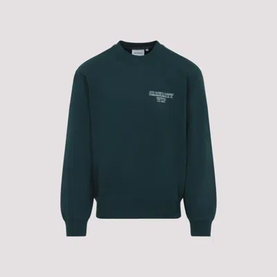 Carhartt Dark Green Logo Sweatshirt In Blue