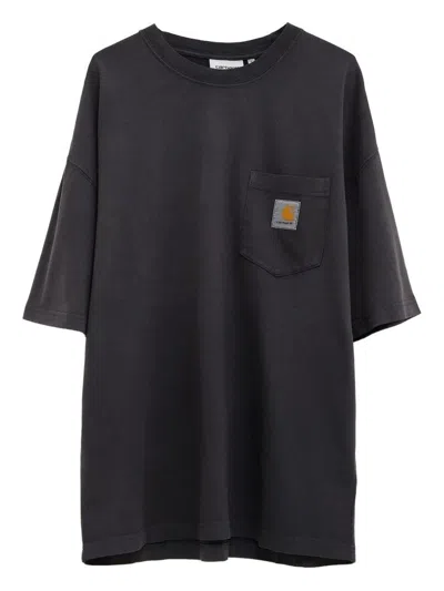 Carhartt Dark Grey Cotton 'hudson Pocket' Crew Neck T-shirt With Logo  Wip