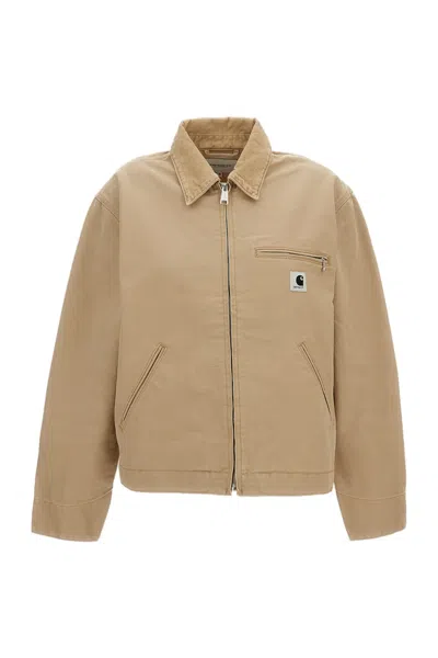 Carhartt Dearborn Cotton Canvas Jacket With Zip Closure In Brown