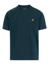 Carhartt Deep Lagoon Crew Neck T-shirt In Blue Cotton With Logo  Wip