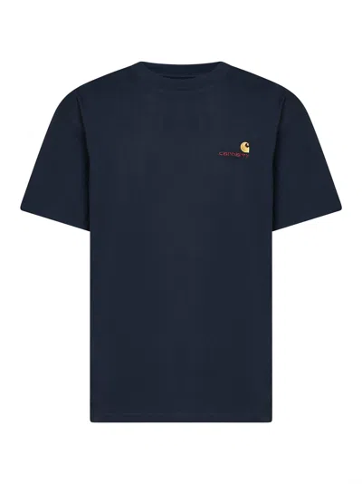 Carhartt Deep Night S/s American Script T-shirt In Blue