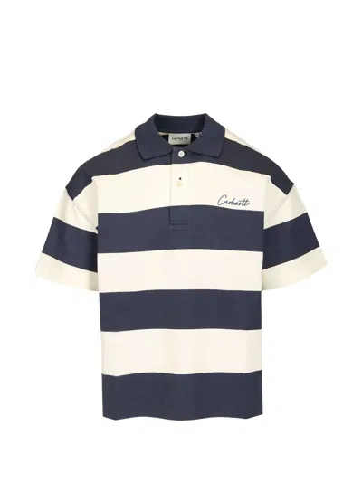 Carhartt Delray Striped-pattern Polo Shirt In Blue