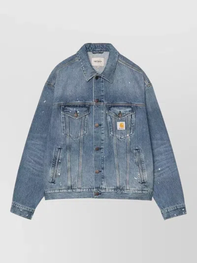 Carhartt Denim Cotton Jacket Point Collar Long Sleeves In Brown