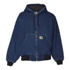 Carhartt Denim Jacket With Adjustable Hood And Kangaroo Pocket In Blue