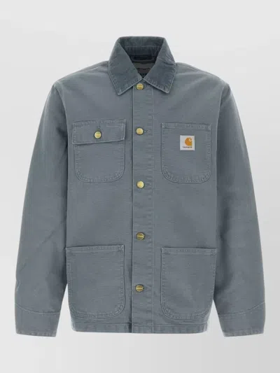 Carhartt Denim Michigan Coat Collared Front Pockets In Gray