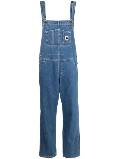 Carhartt Denim Overalls With Pocket And Logo In Blue