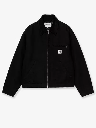 Carhartt Detroit Canvas Jacket With Front Logo Patch In Black