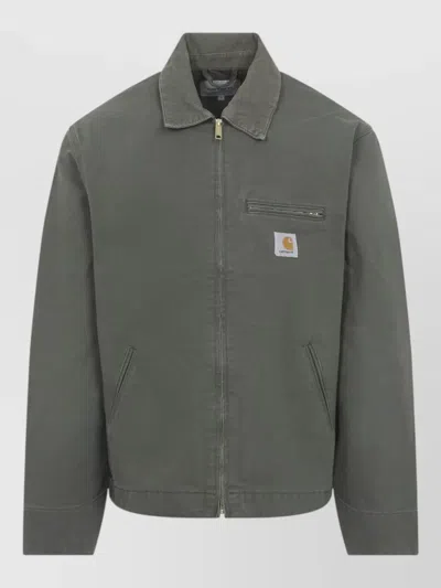 Carhartt Detroit Collared Jacket Front And Side Pockets In Green
