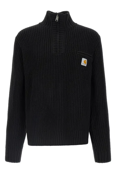 Carhartt Half Zip Sweater Ribbed Texture In Black