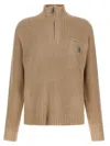 Carhartt Half-zip Knitted Pullover With Ribbed Texture In Brown