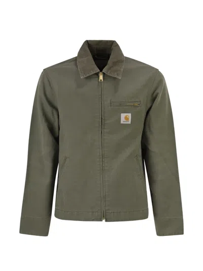 Carhartt Detroit Collared Jacket Front And Side Pockets In Green