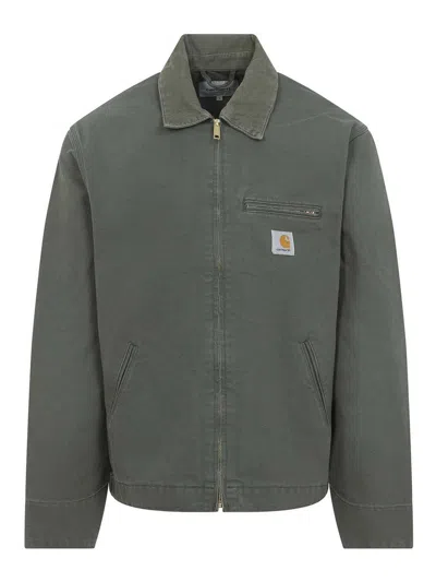 Carhartt Detroit Collared Jacket Front And Side Pockets In Green